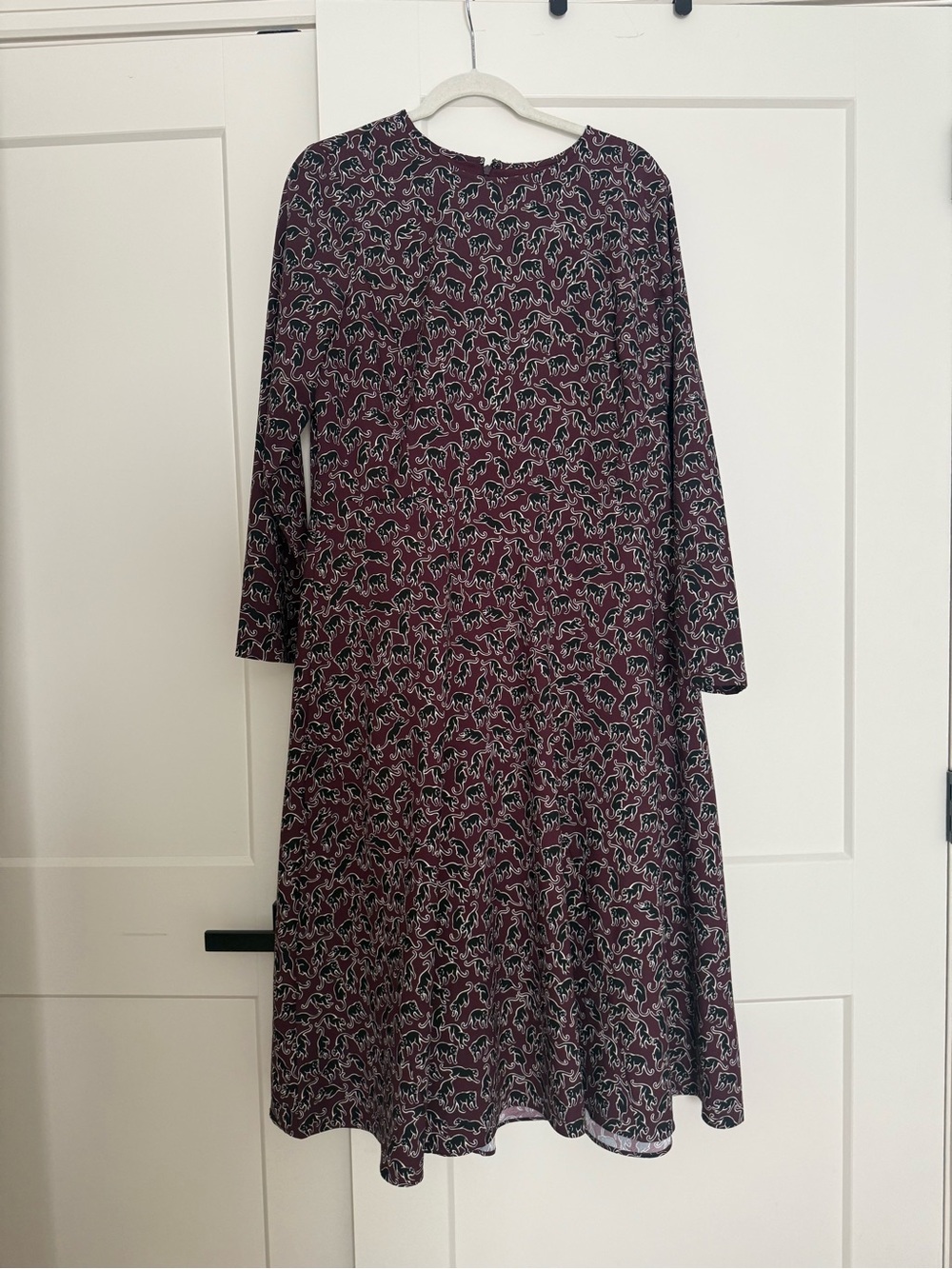 Ann Taylor Burgundy and Black Long-Sleeve Printed A-Line Dress size 14 - Picture 4 of 7